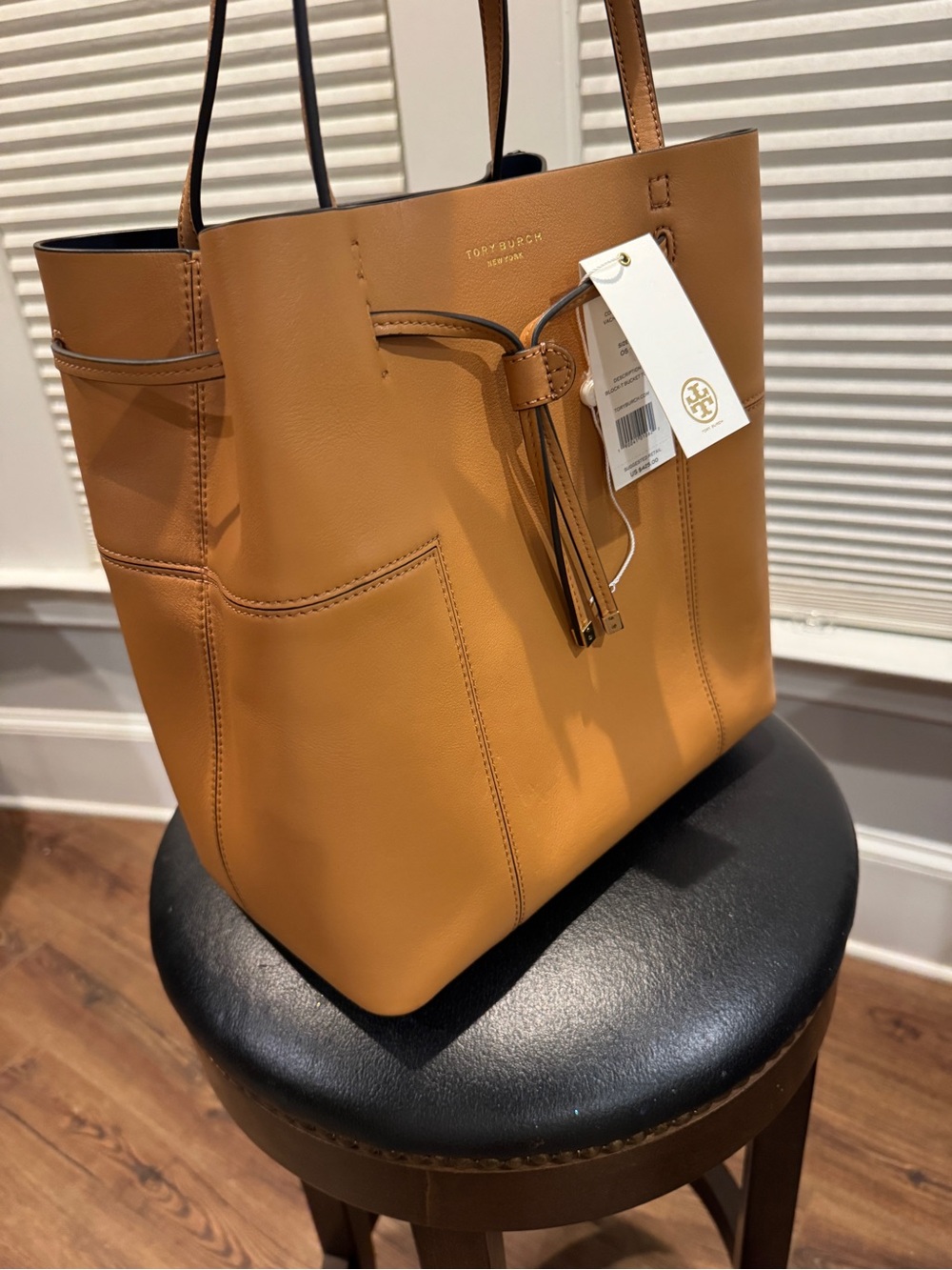 Tory Burch Camel Tan Block T Leather Tote NWT - Picture 6 of 9